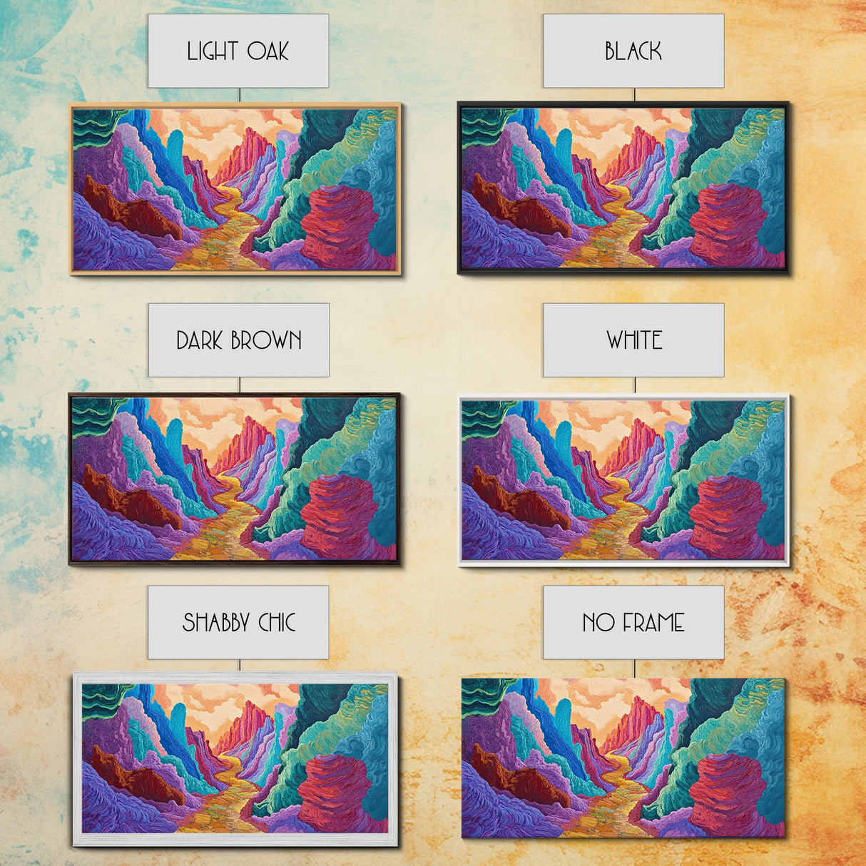 Vibrant canyon, abstract rocks, Canvas Print, mountain painting, southwest wall art, extra wide art, geometric wall art
