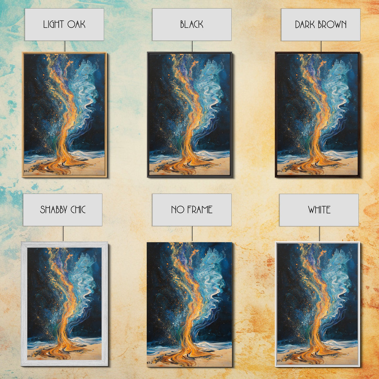 Fire and water, moody art, sacred geometry wall art, phoenix metal art, framed canvas print, abstract cosmic painting, mystical decor