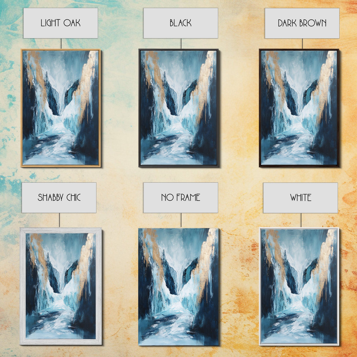 Abstract Glacier, wabi sabi art, zen wall art, blue and green wall art, minimalist art, Framed Canvas Print