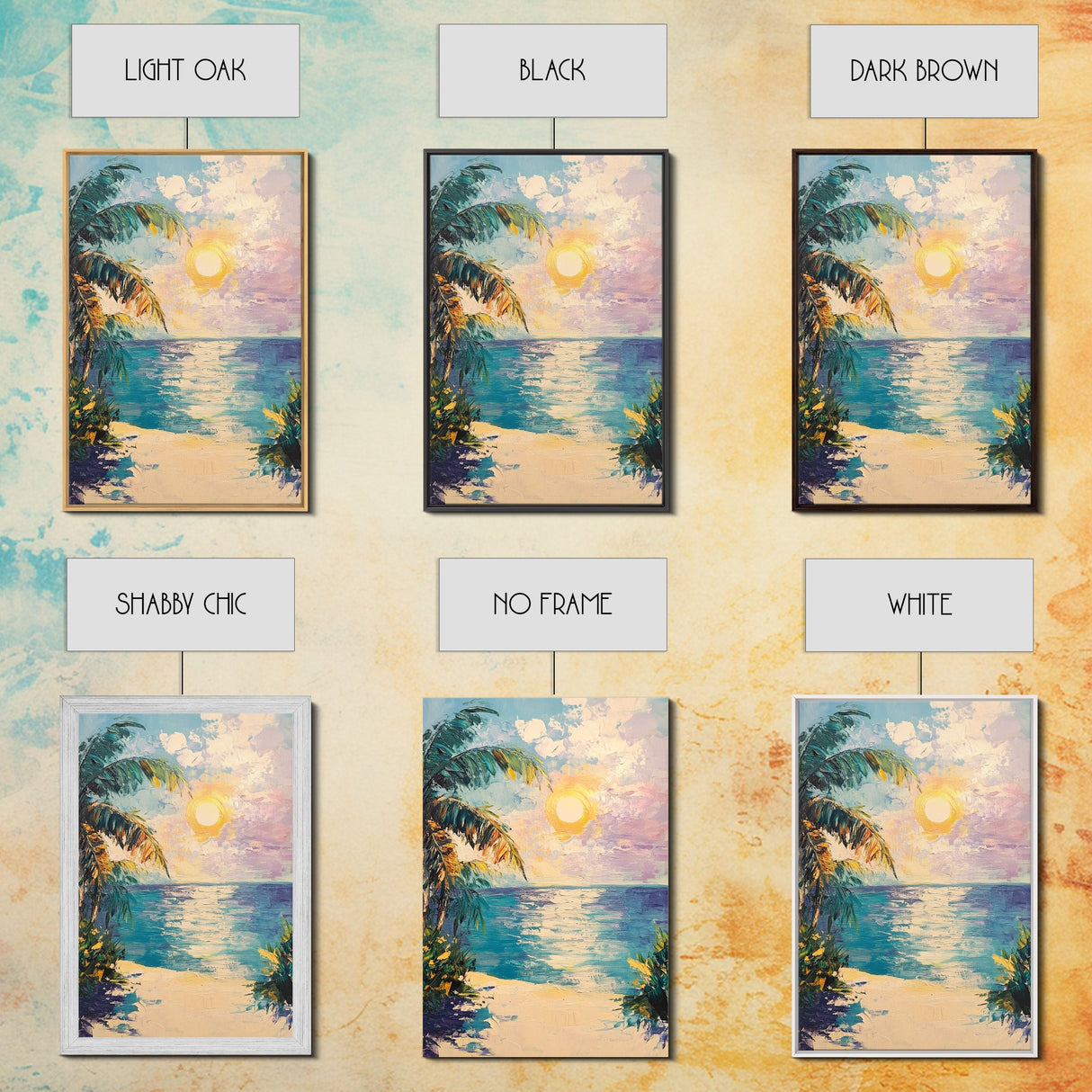 Tropical Beach Sunset, coastal cowgirl wall art, palm tree painting, beach scene, framed canvas print, bedroom art, nautical painting