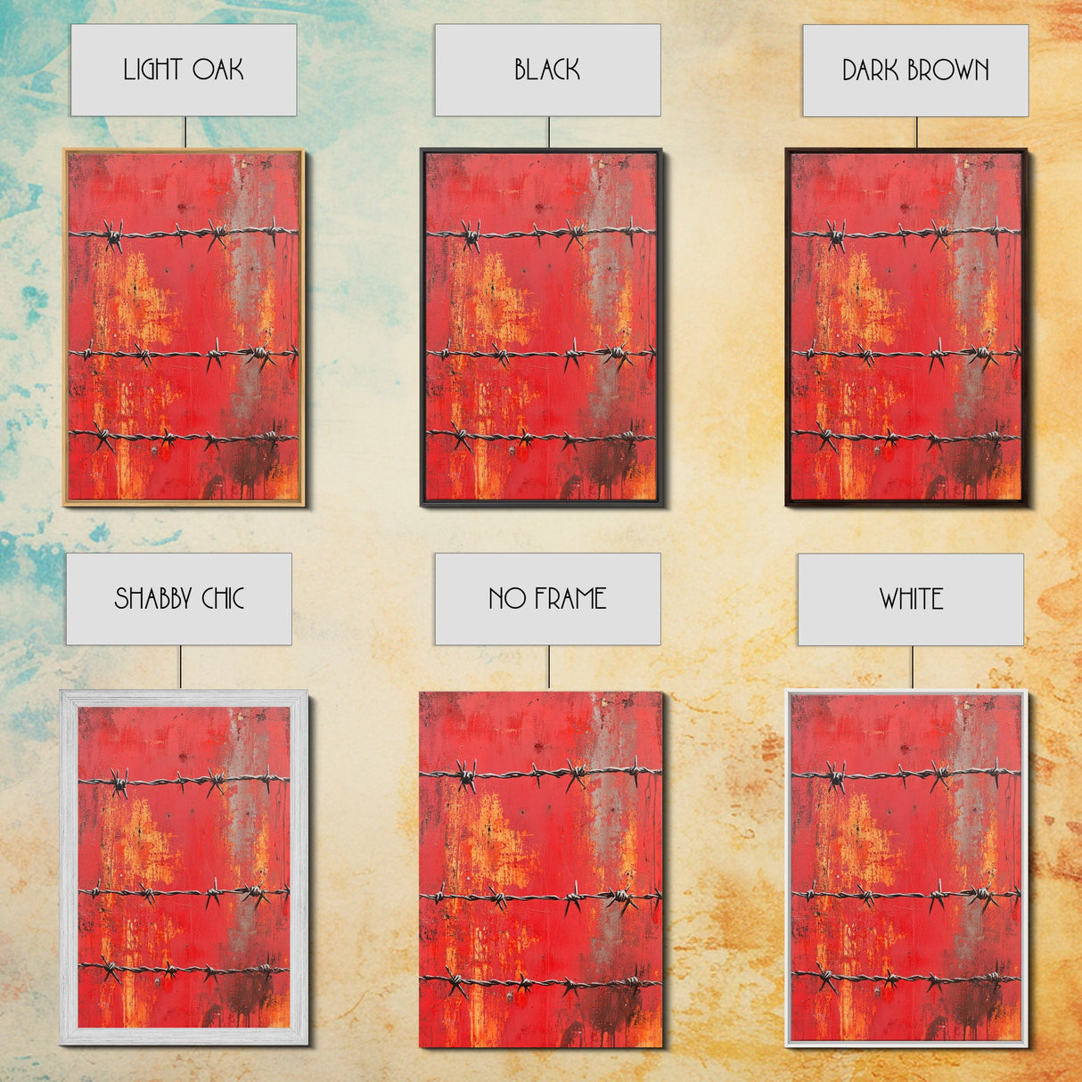 Barbed Wire, Chicano Art, Industrial Wall Art, Rustic Decor, Moody Art, Red Abstract Art, Framed Canvas Print, Gift Idea