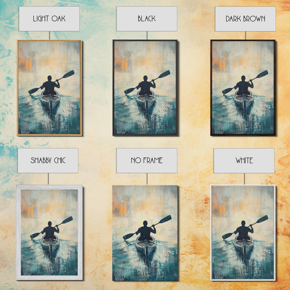 Kayaker at Sunset, Coastal Landscape Art, Nautical Wall Art, Moody Art, Above Sofa Art, Ocean Painting, Framed Canvas Print