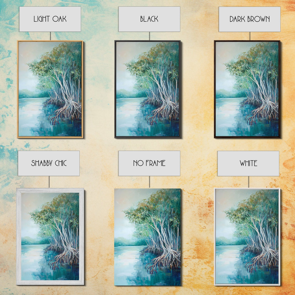 Mangrove Trees, coastal landscape art, tropical art, teal wall art, beach house decor, nautical wall art, Canvas Print, extra wide art