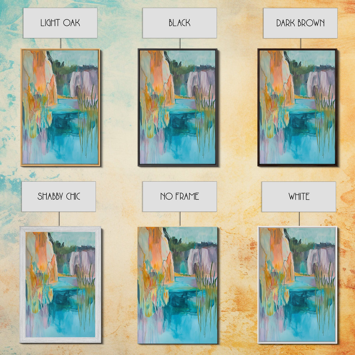 Abstract Landscape, blue and green wall art, horizon painting gray white, rustic art, gift idea for her, Framed Canvas Print
