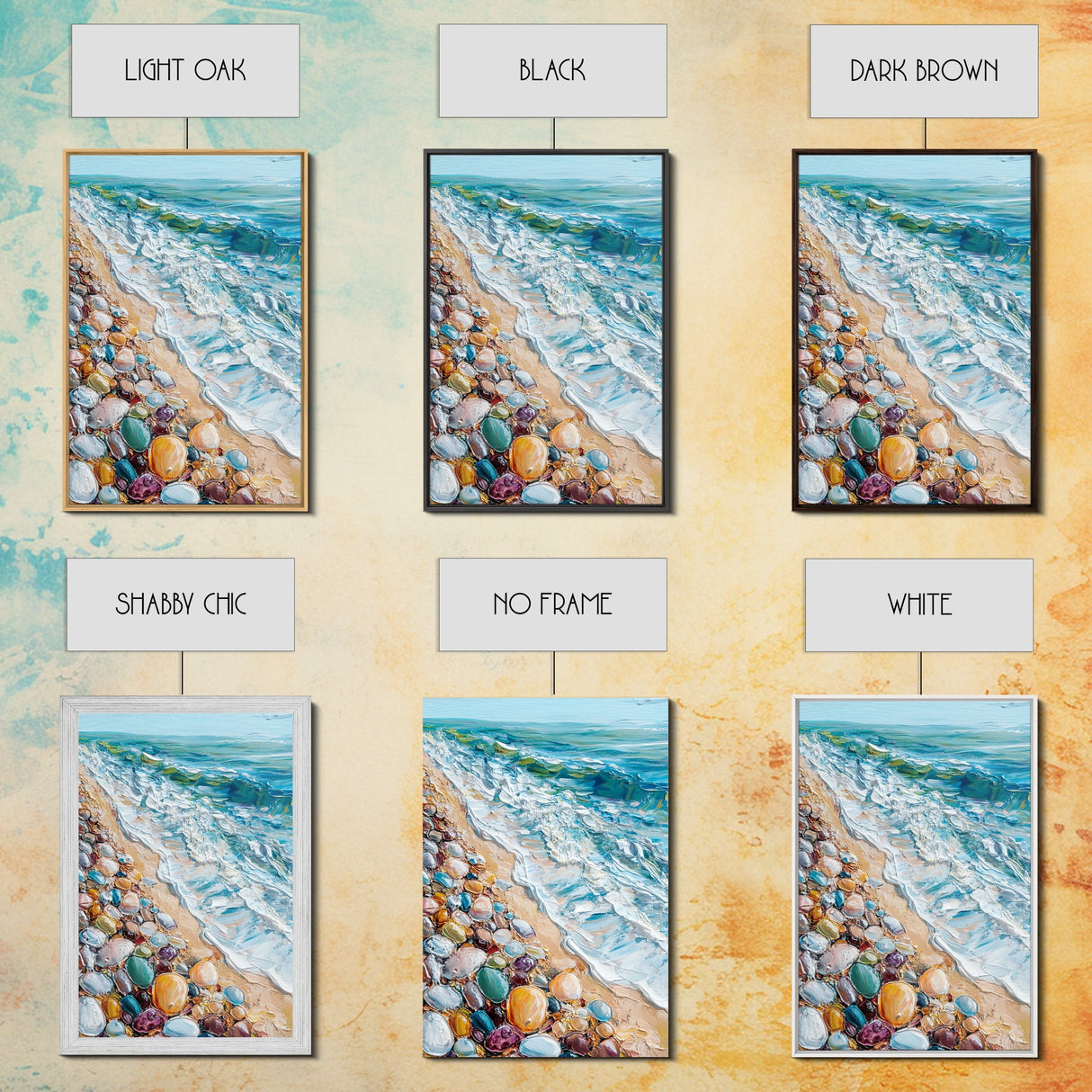 Ocean Shore, beach painting, coastal landscape art, nautical wall art, living room art, abstract seascape, framed canvas print