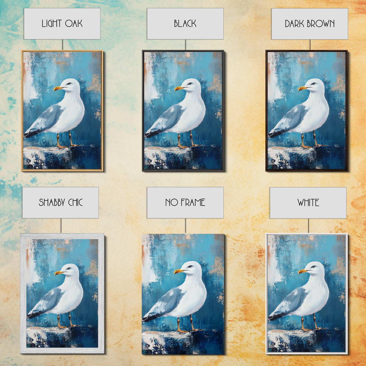 Seagull Portrait Framed Canvas Print Coastal Bird Painting, Nautical Wall Art, Beach House Decor, Ocean Wildlife Artwork, Summer Gift