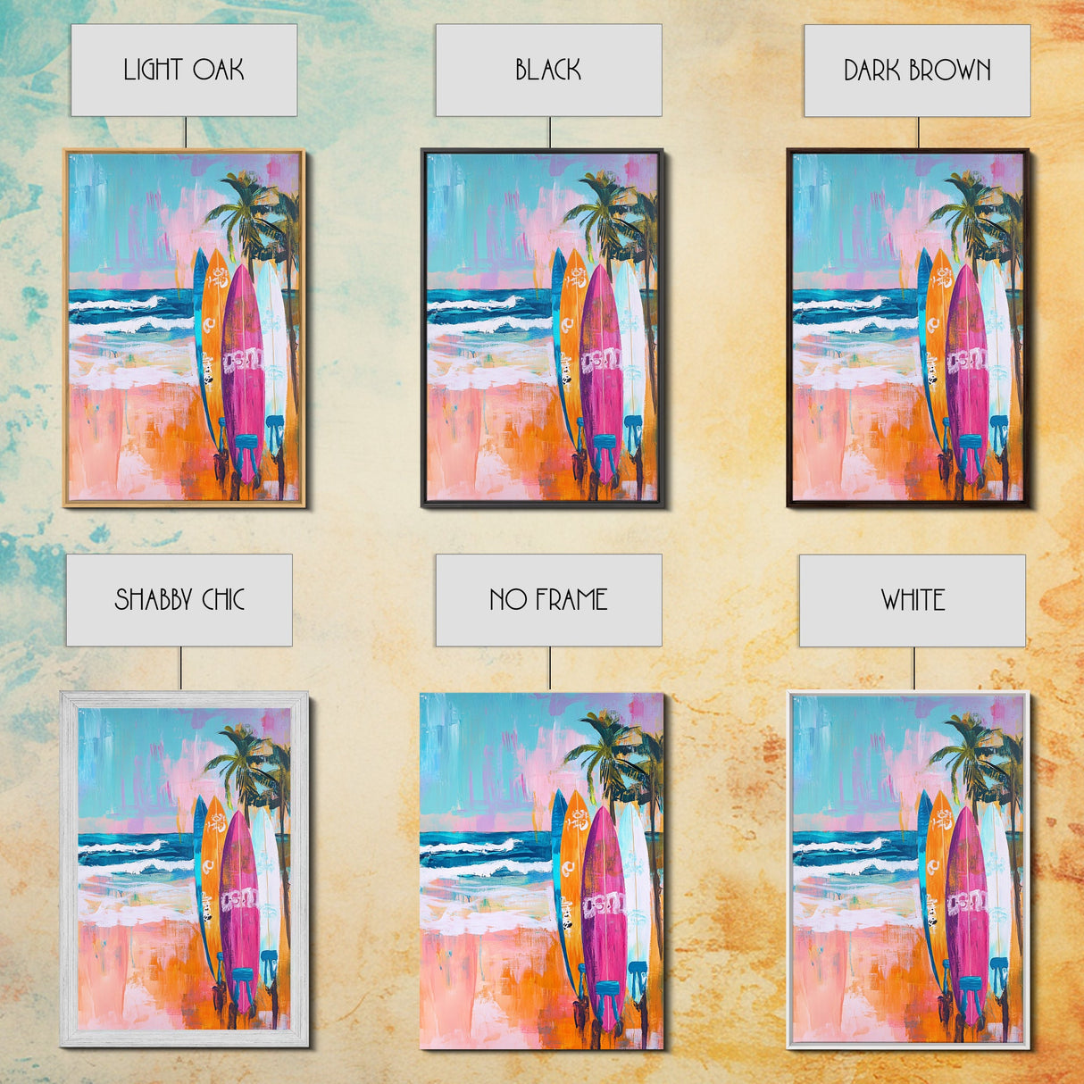 Surfboards Beach Canvas Print | Tropical Wall Art | Coastal Home Decor | Boho Surf Painting | Summer Vibes | Ocean Lovers Gift