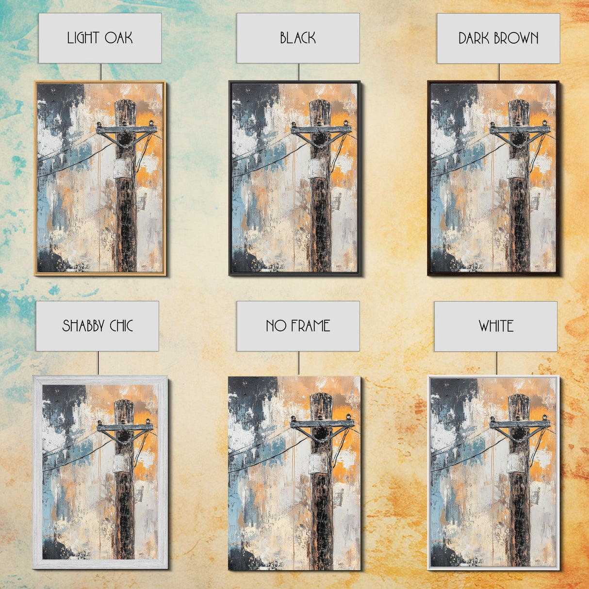 Rustic Telephone Pole Framed Canvas Print Industrial Wall Art, Urban Grunge Decor, Abstract Cityscape Painting, Modern Office Artwork