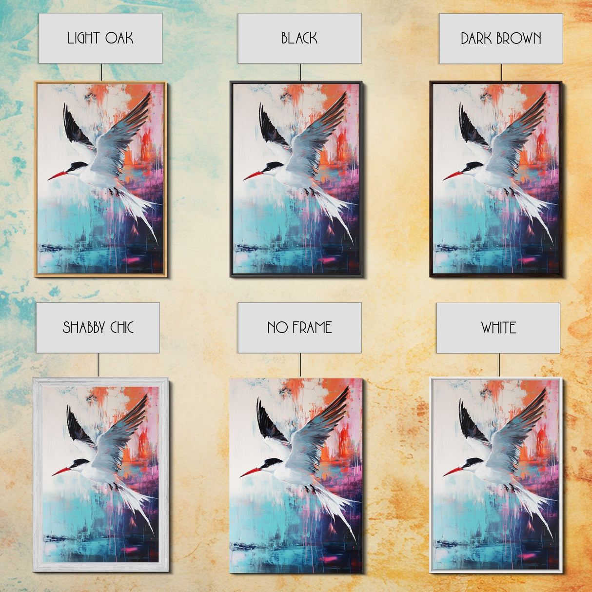 Soaring Bird Framed Canvas Print Coastal Wall Art, Seabird Painting, Ocean Blue Decor, Modern Minimalist Art, Vibrant Nature Artwork