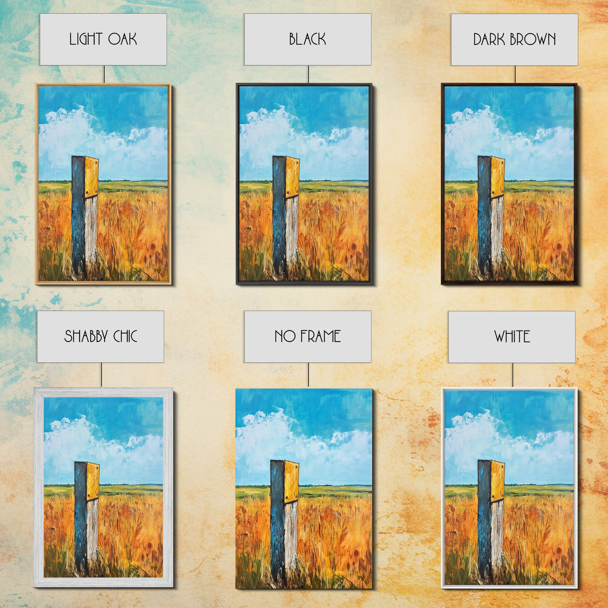 Rural Field Sign Canvas Print Country Landscape Art Farmhouse Wall Decor Rustic Nature Painting Warm Autumn Colors Cozy Home Aesthetic