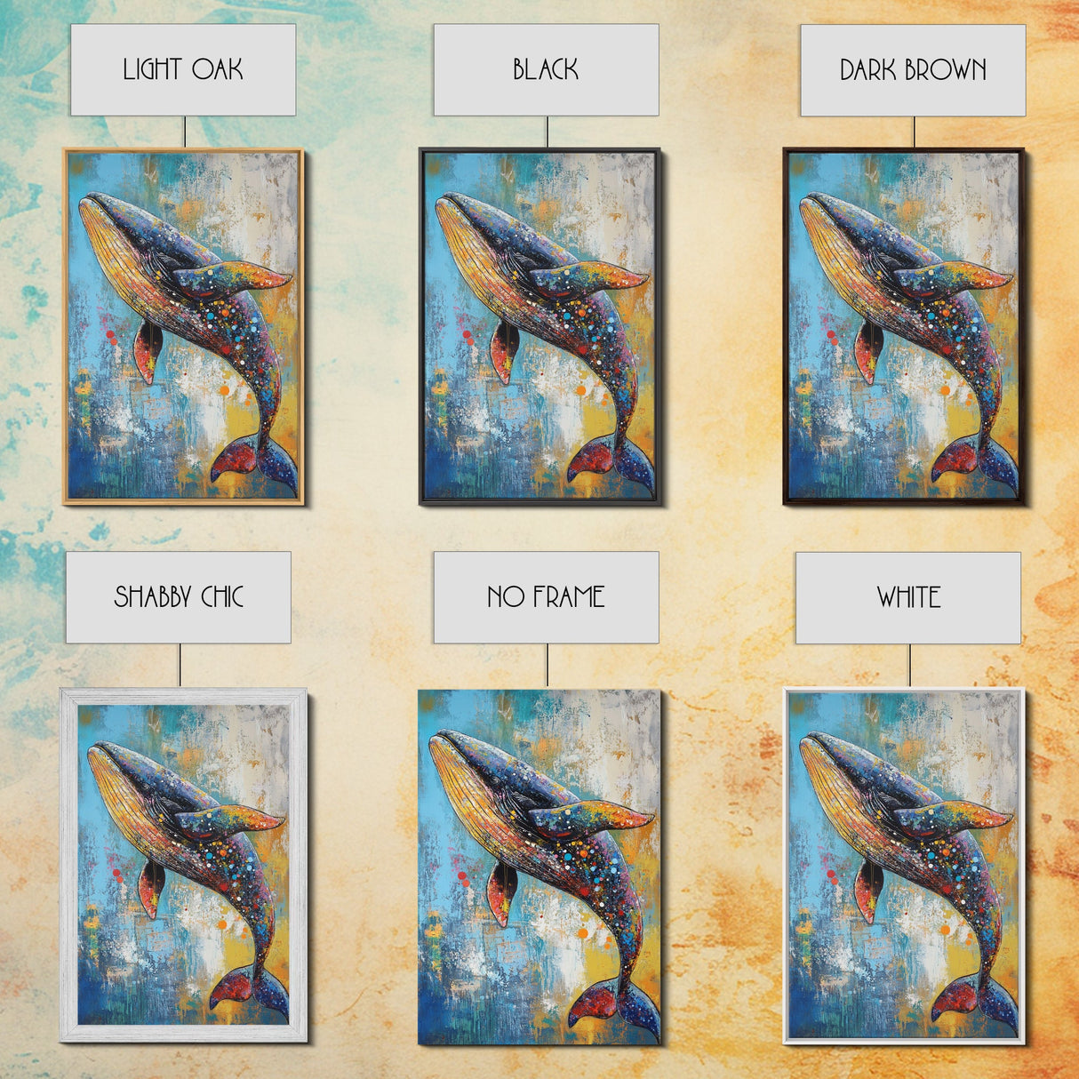 Blue Whale Framed Canvas Print Ocean Wildlife Art Colorful Nautical Wall Decor Coastal Home Aesthetic Sea Lover Gift