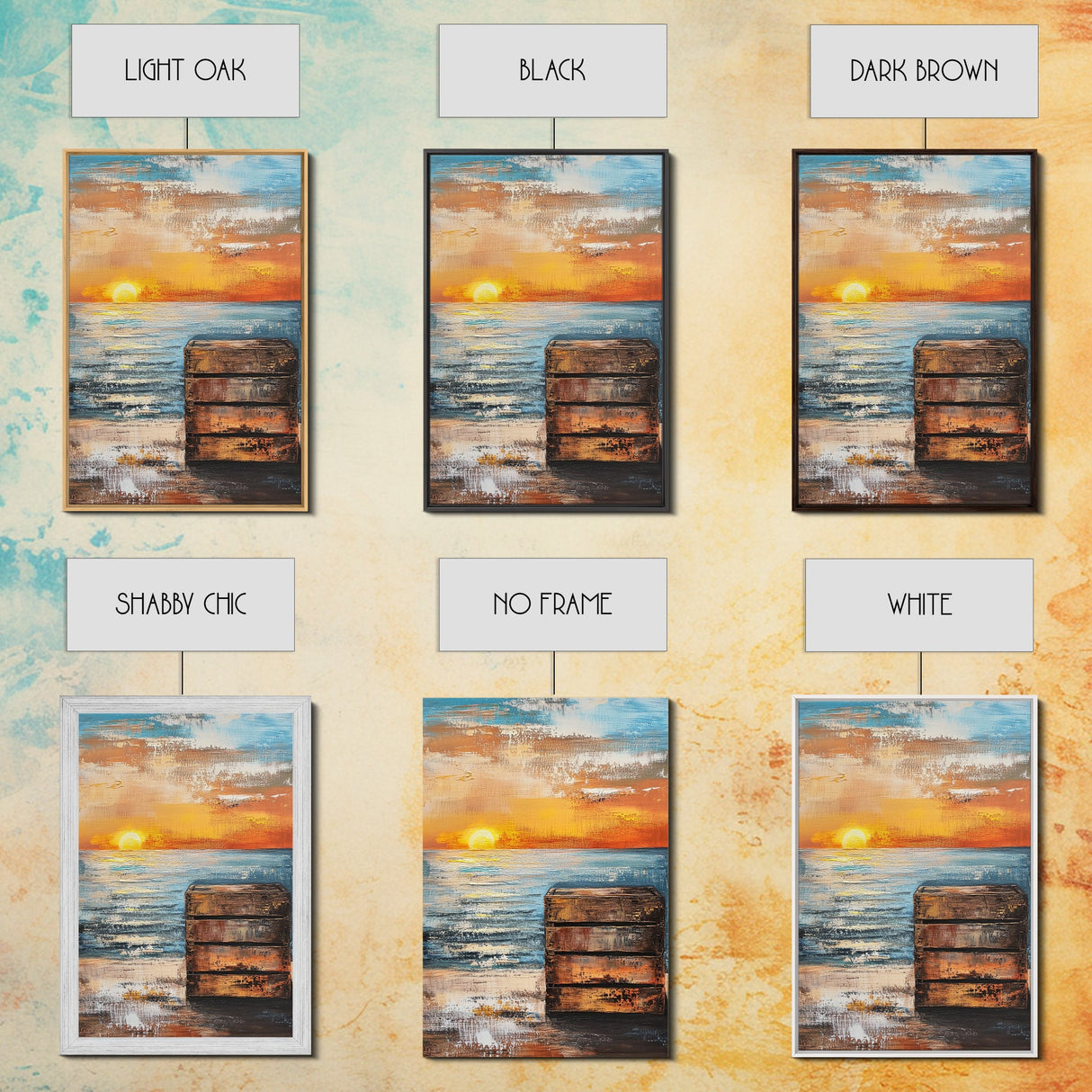 Sunset Over Ocean Canvas Print | Serene Seascape Painting | Coastal Home Decor | Beach House Wall Art | Nautical Artwork