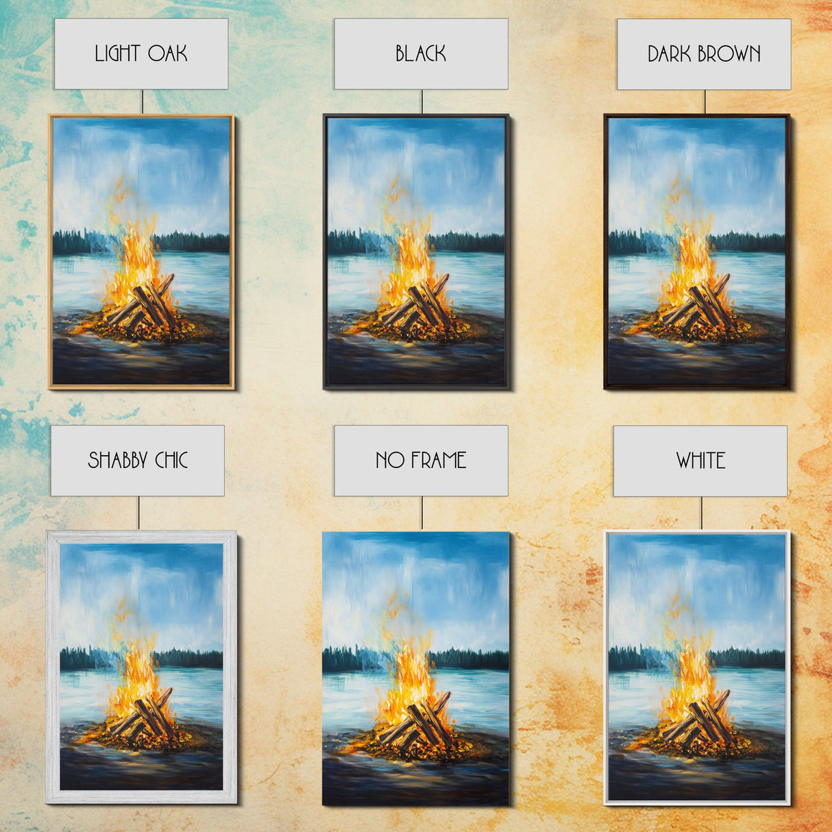 Lakeside Bonfire, Camping Art, Outdoor Wall Art, Cozy Campfire Painting, Nature Art, Rustic Decor, Above Couch Art, Canvas Print