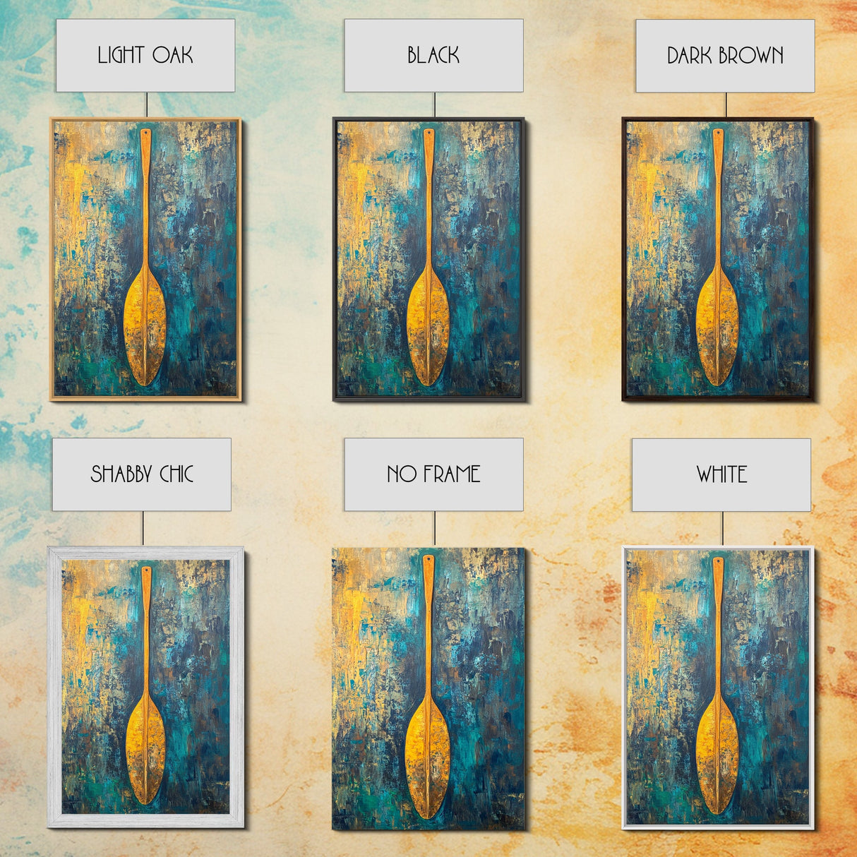 Wooden Paddle, Nautical Wall Art, Rustic Decor, Blue and Green Wall Art, Extra Wide Art, Living Room Art, Framed Canvas Print