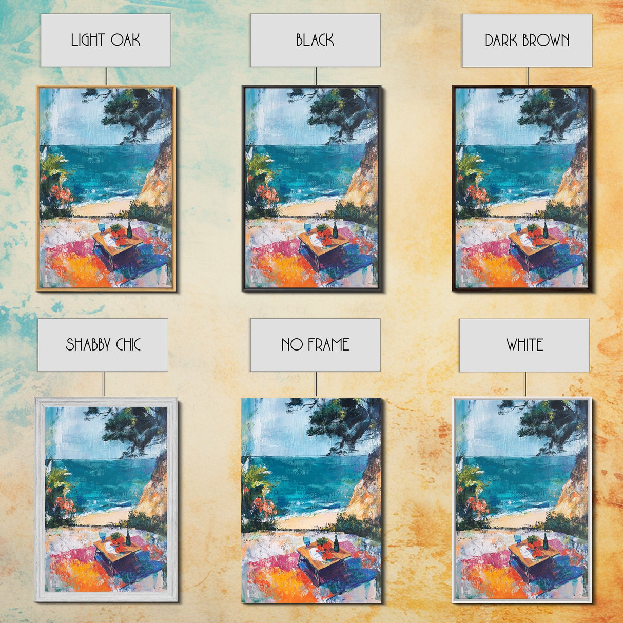 Beach Picnic, coastal cowgirl wall art, nautical decor, food review kitchen art, ocean view, tropical art, Framed Canvas Print, gift idea