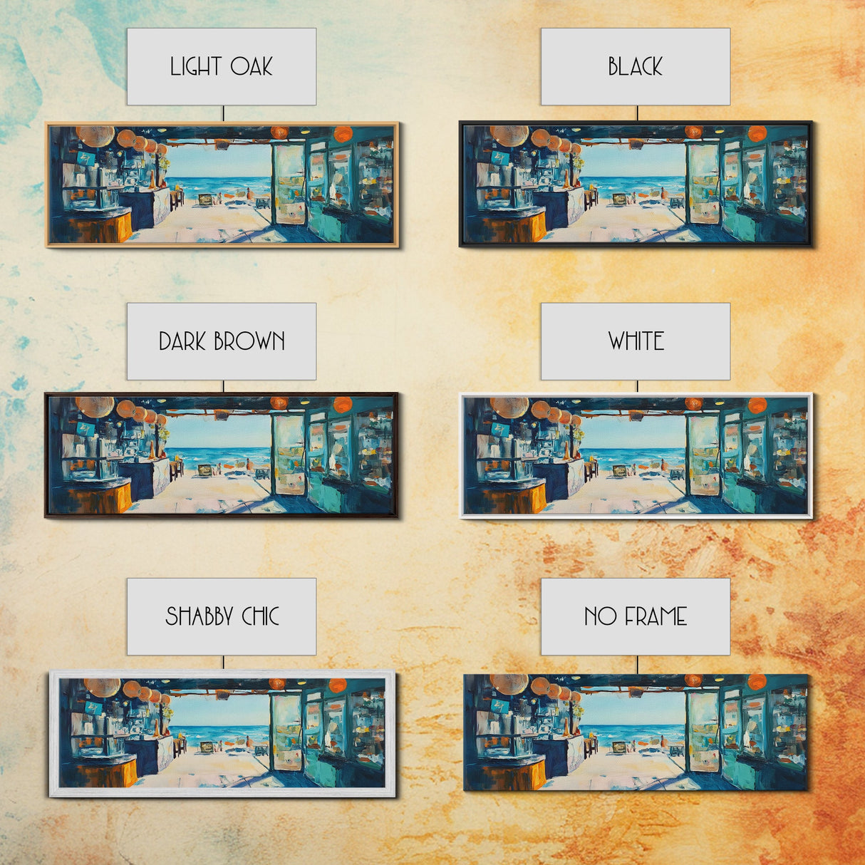 Oceanfront Cafe Scene Canvas Print Beach Bar Wall Art Coastal Decor Seaside Painting Rustic Art Dining Room Kitchen Living Room