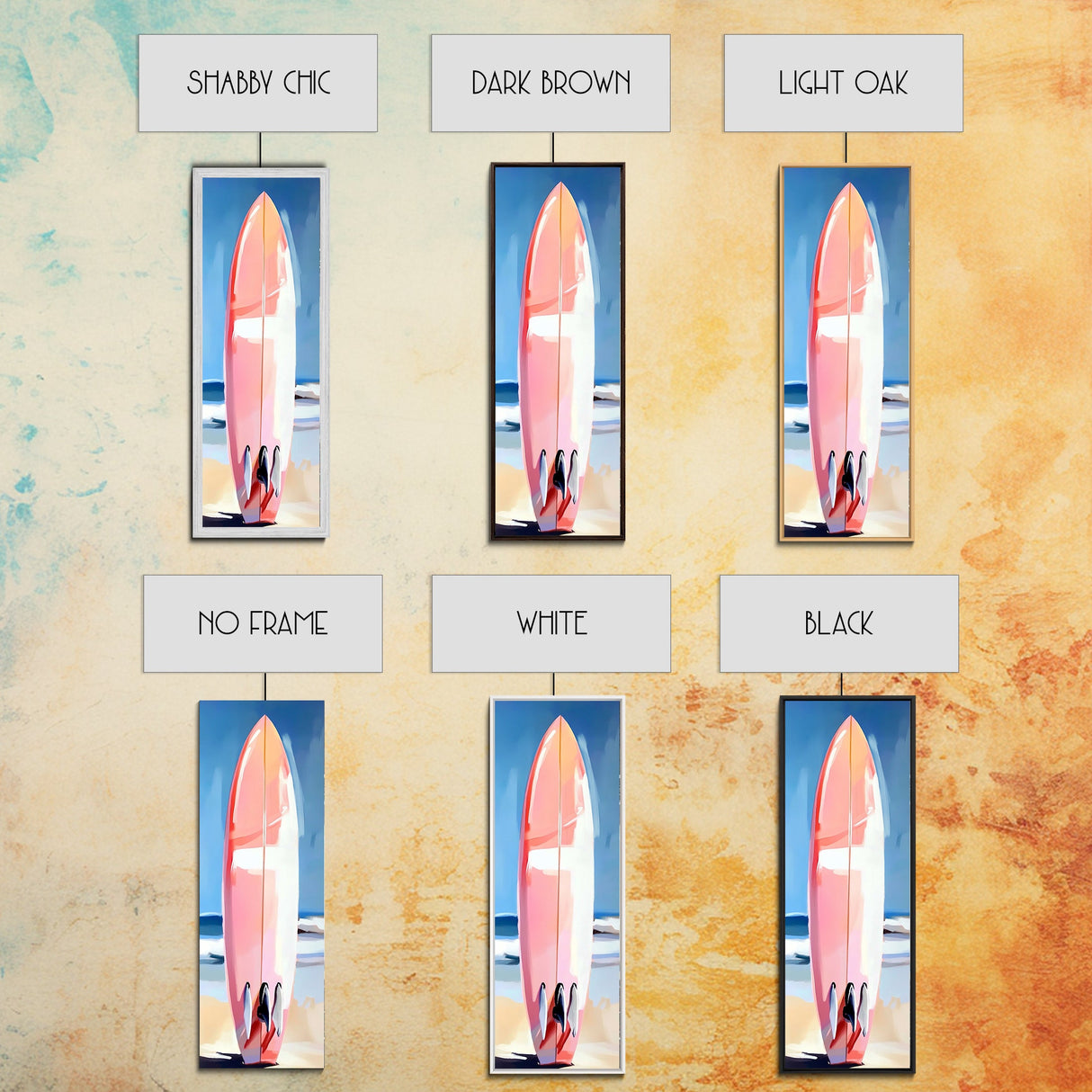 Pink Surfboard, Beach House Art, Coastal Aesthetic, Surfer Lifestyle, Summer Vibes, Ocean Theme Framed Canvas Print, Modern Wall Decor