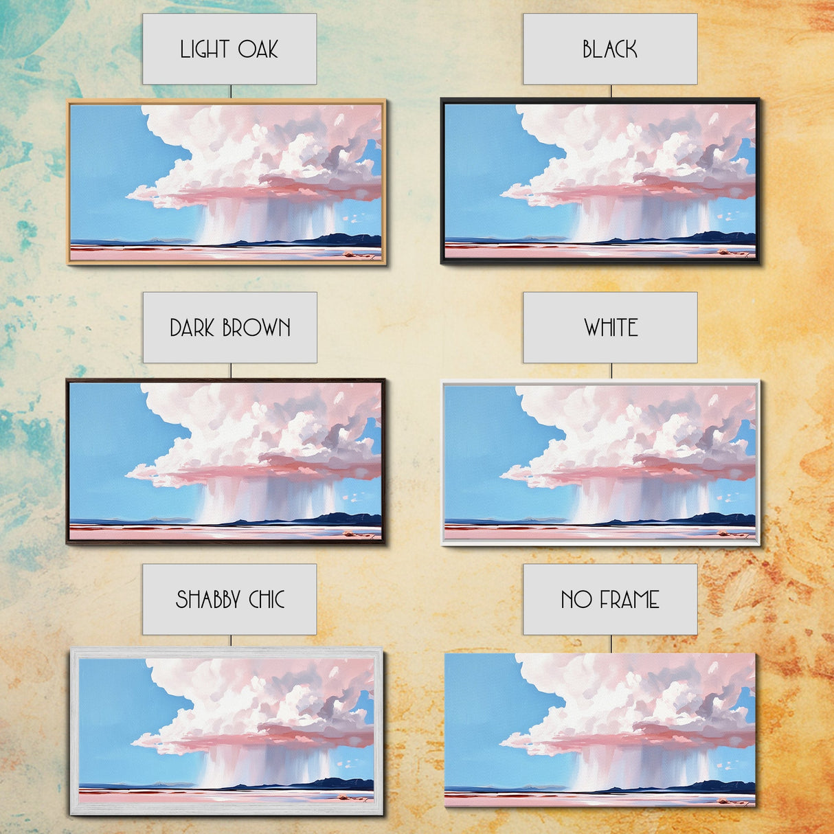 Rainstorm Horizon, Sky Art, Framed Canvas Print, Nature Wall Decor, Dreamy Landscape, Pastel Cloud Painting, Modern Home Vibes