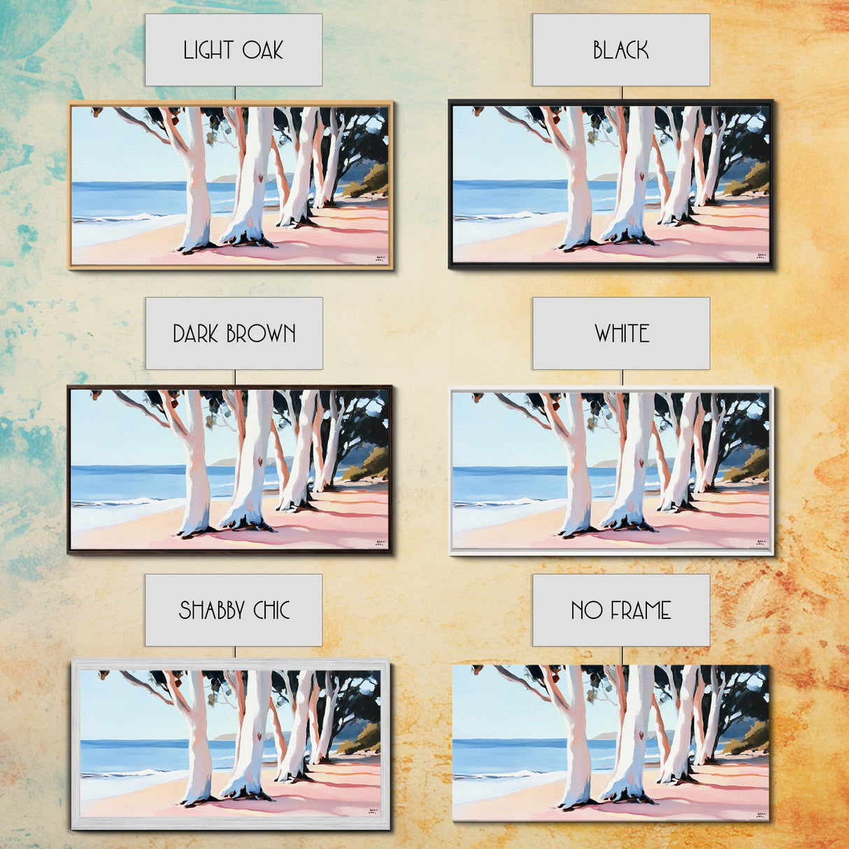 Eucalyptus Grove, Coastal Path, Sunlit Trees, Relaxing Beach Scene, Natural Beauty, Soft Pastel Tones, Modern Home, Canvas Print