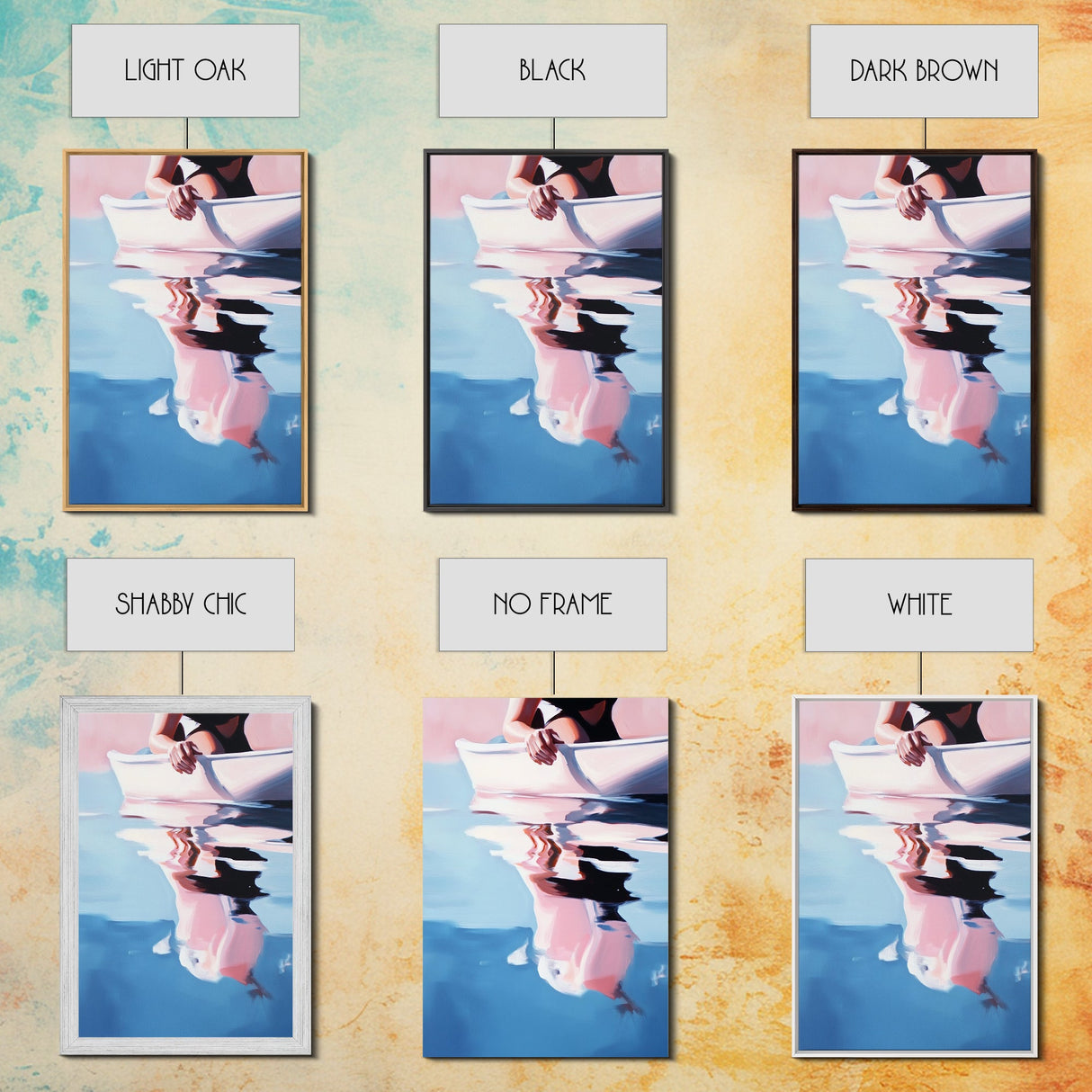 Woman on Water, Summer Reflections, Framed Canvas Print, Contemporary Minimalism, Relaxing Wall Decor, Coastal Home Accent