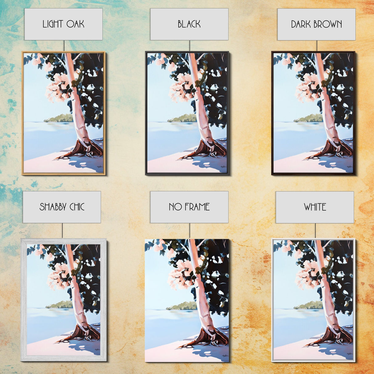Tree by Water, Serene Nature Landscape, Tranquil Beach Scene, Framed Canvas Print, Zen Meditation Art, Minimalist Wall Decor
