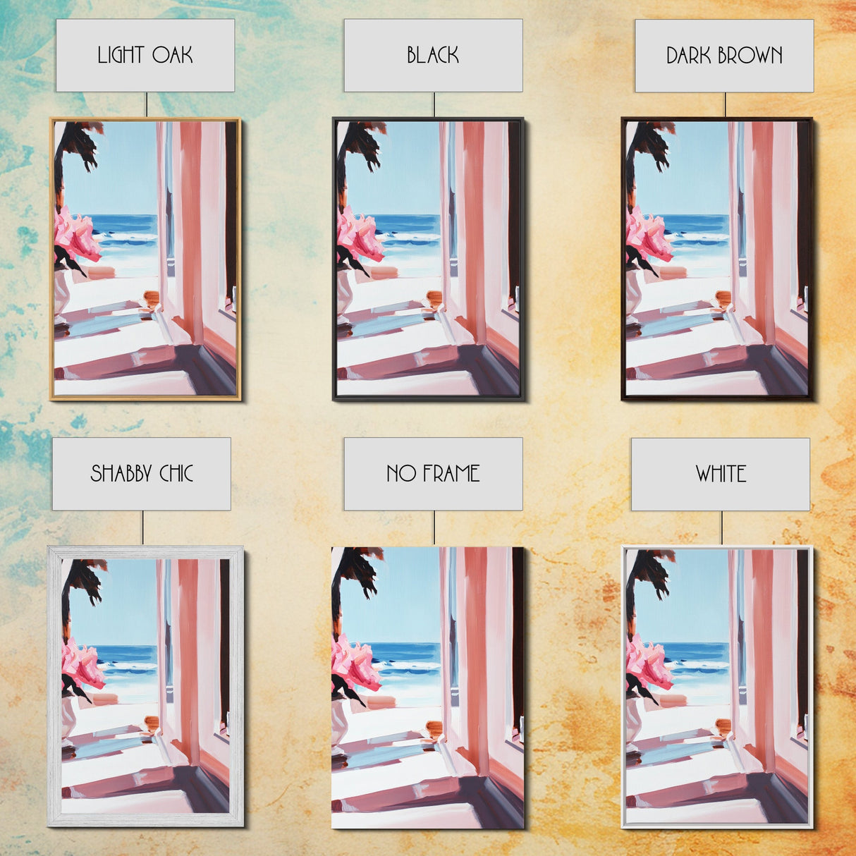 Ocean Window View, Coastal Interior Art, Dreamy Beach Scene, Framed Canvas Print, Serene Nautical Wall Art, Modern Living Room Decor