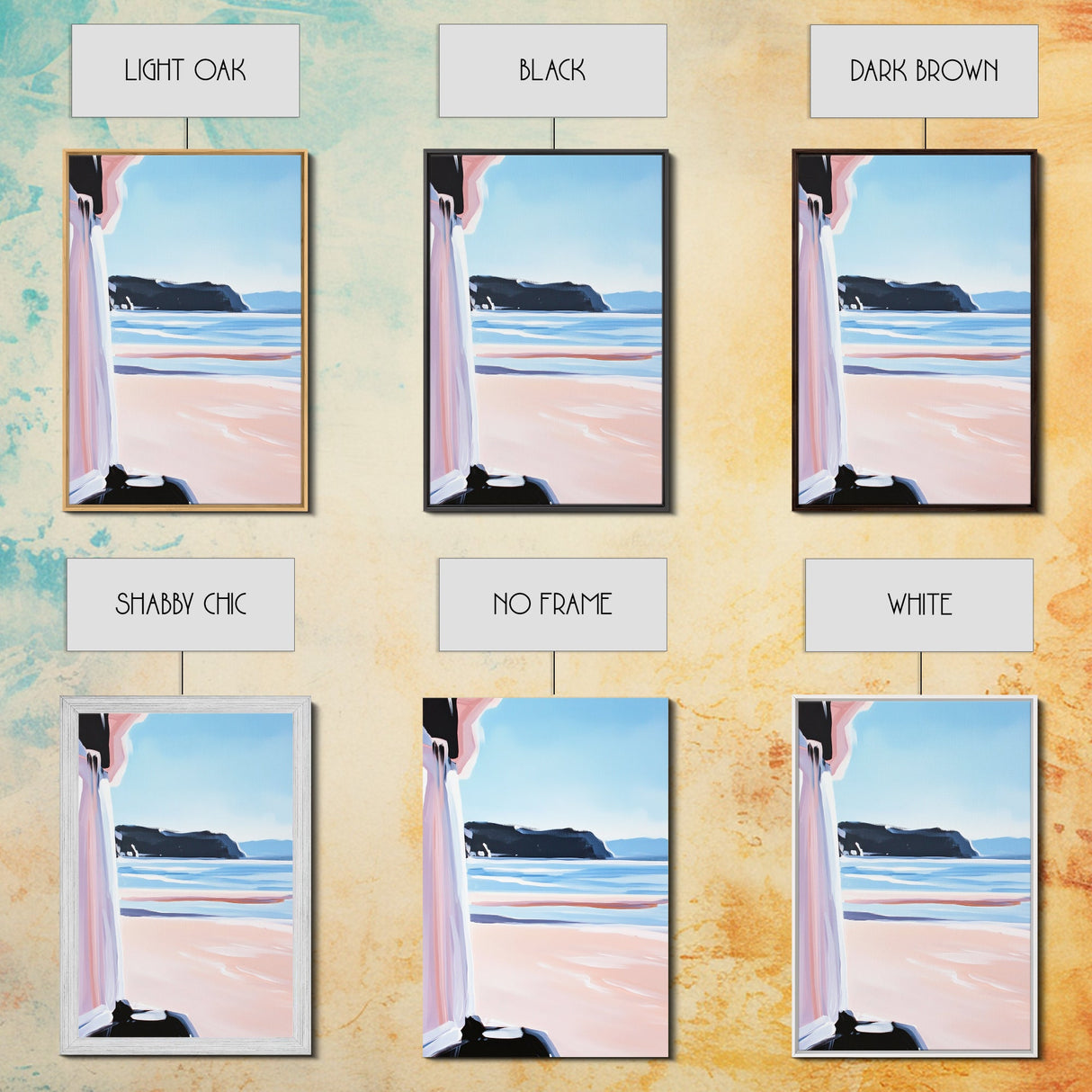 Ocean Horizon, Coastal Landscape, Serene Beach Art, Pastel Tones, Framed Canvas Print, Minimalist Home Decor, Living Room Art