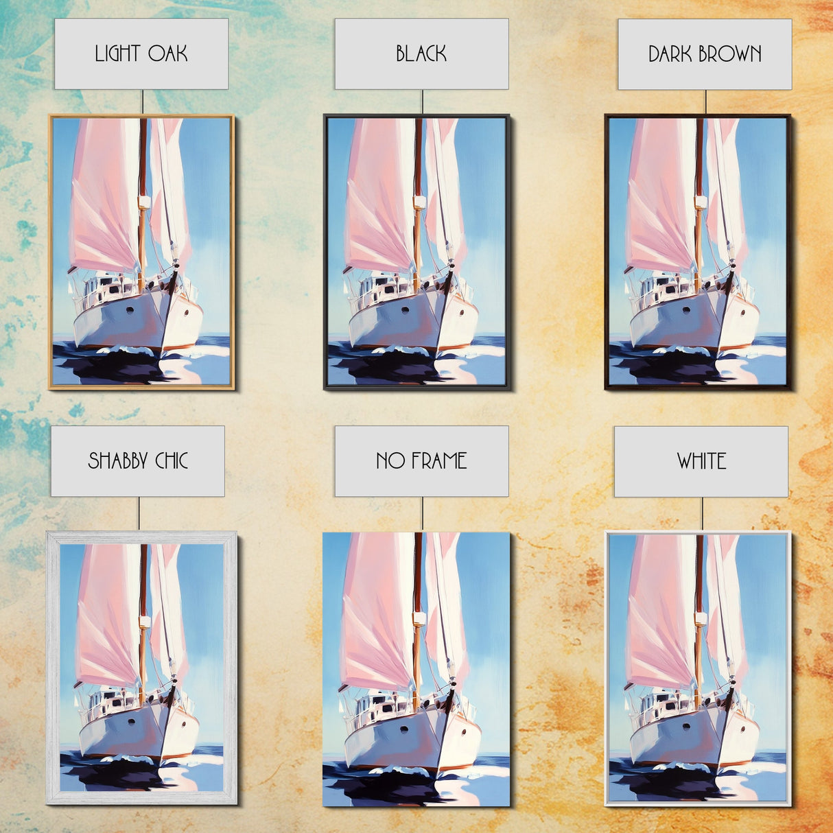 Sailboat, Nautical Decor, Ocean Theme, Maritime Art, Coastal Wall Art, Blue and Pink, Travel Inspired, Framed Canvas Print, Living Room