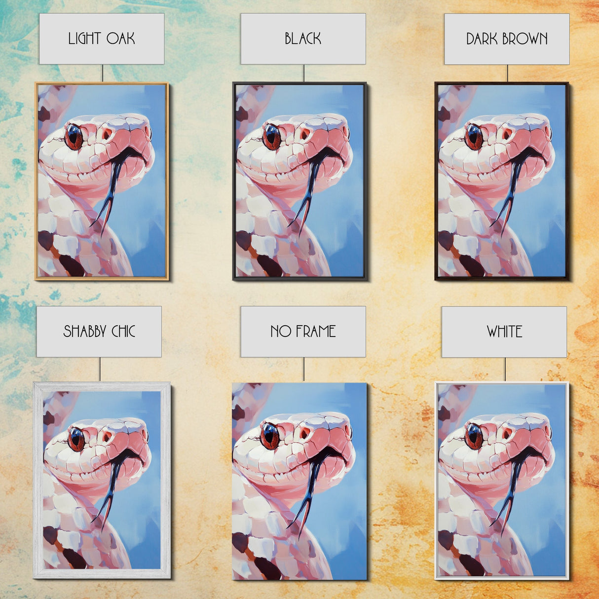 Pink Snake, Wildlife Portrait, Exotic Reptile, Framed Canvas Print, Animal Lover Wall Art, Unique Home Decor, Nature Inspired Art
