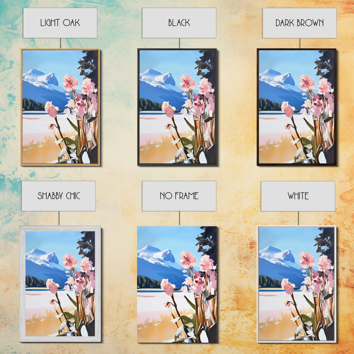 Mountain Flowers, Nature Landscape, Romantic Aesthetic, Rustic Cabin, Framed Canvas Print, Cozy Home Decor, Living Room Wall Art