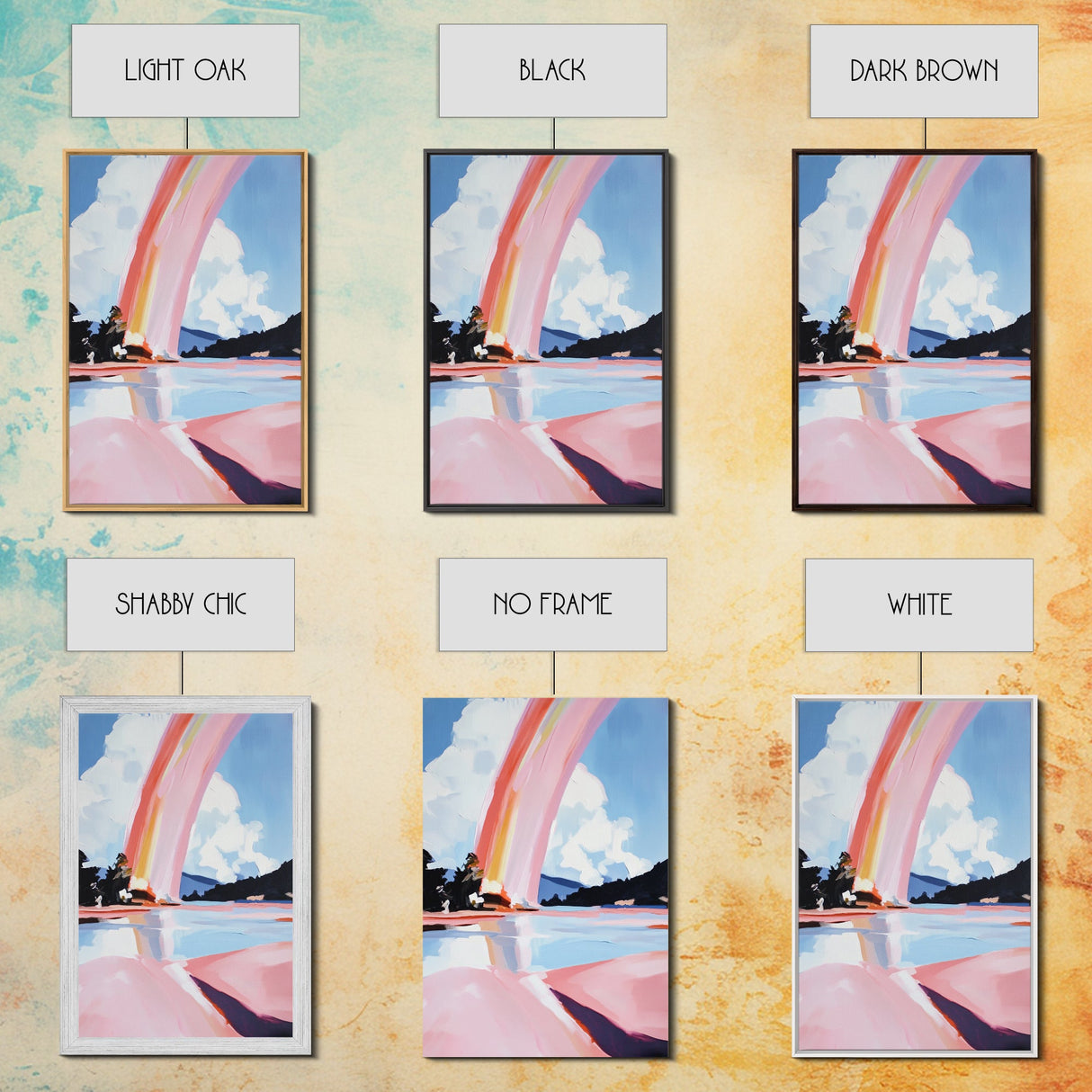 Ethereal Sky, Dreamy Seascape, Colorful Abstract Art, Rainbow Reflection, Modern Landscape, Framed Canvas Print, Living Room Wall Art