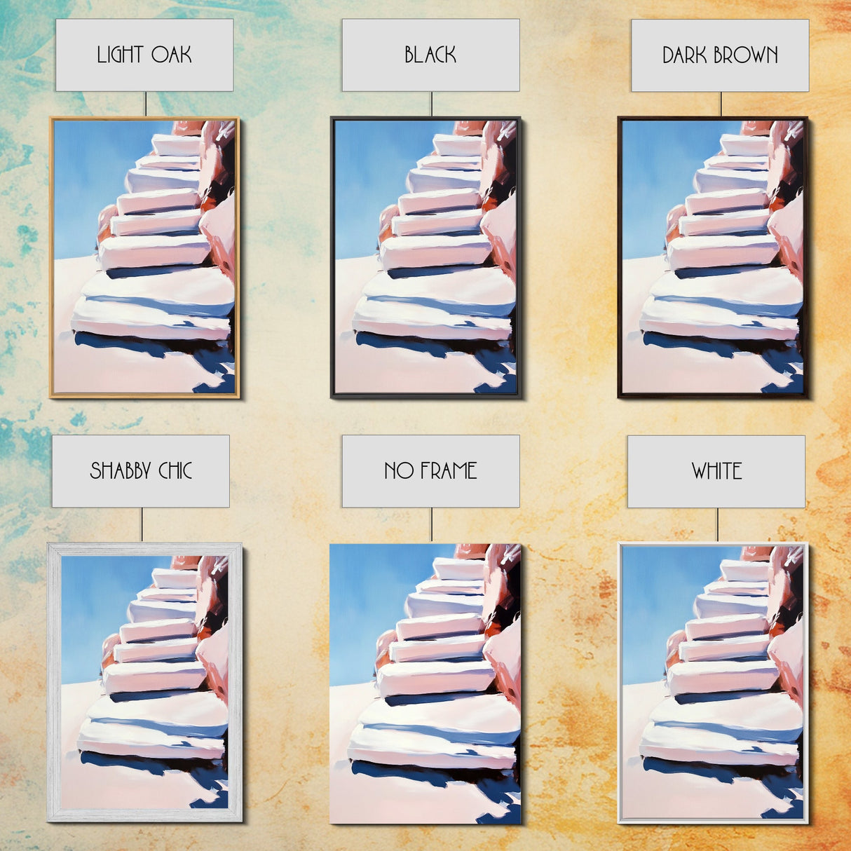 Stairway To Sky, Abstract Architecture, Minimalist Art, Modern Wall Decor, Soft Pastel Tones, Framed Canvas Print, Bedroom