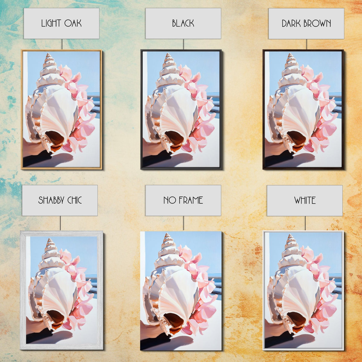 Seashell, Pink Flowers, Beach Aesthetic, Coastal Wall Art, Framed Canvas Print, Nautical Decor, Ocean Lover, Bedroom Art