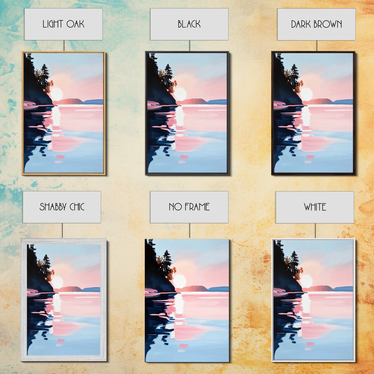 Sunset Reflections, Coastal Wall Art, Framed Canvas Print, Minimalist Landscape, Pastel Beach Decor, Living Room Art, Modern Seascape