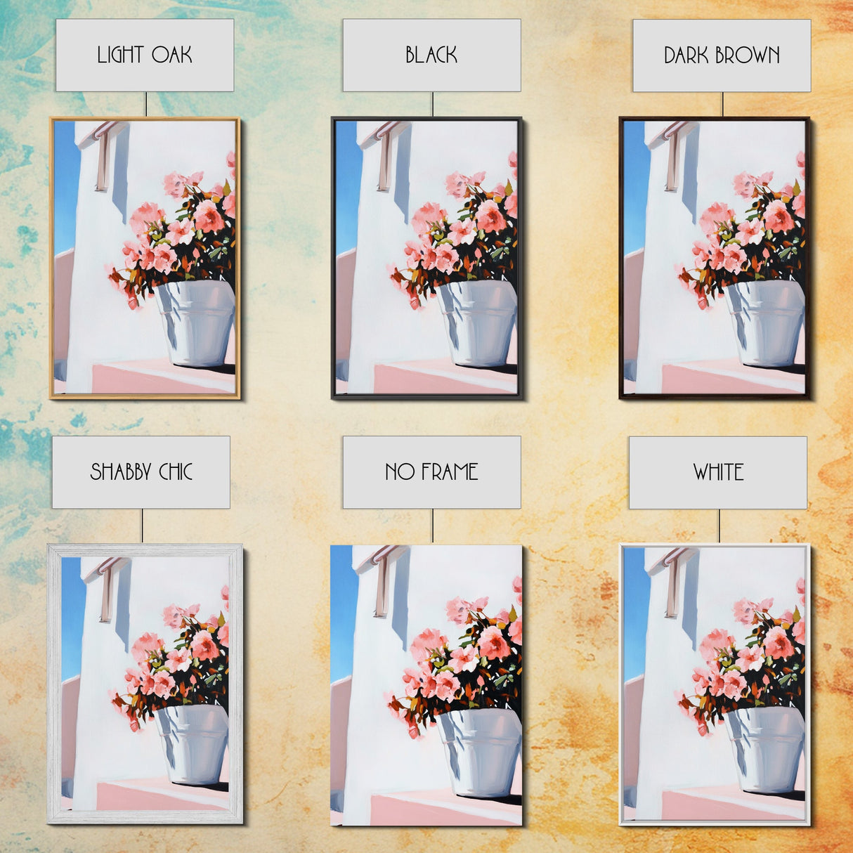 Mediterranean, Flower Pot, Canvas Print, Modern Minimalist Painting, Bright Floral Wall Decor, White and Pink Art, Kitchen Wall Art