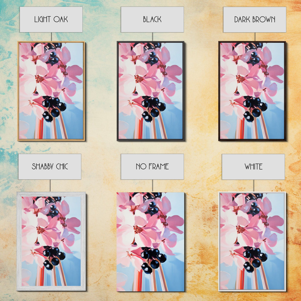 Blooming Flowers, Pink and Blue, Botanical Painting, Soft Aesthetic, Feminine Decor, Floral Home Art, Romantic Wall Art, Canvas Print