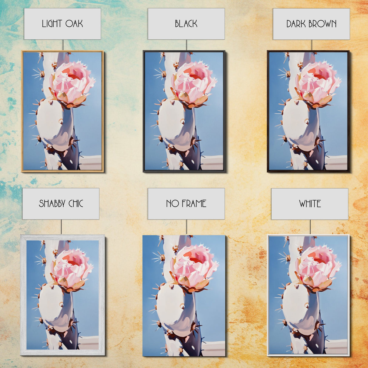 Cactus, Blooming Flower, Desert, Framed Canvas Print, Southwest Wall Art, Boho Aesthetic, Nature Decor, Botanical Art, Bedroom Art