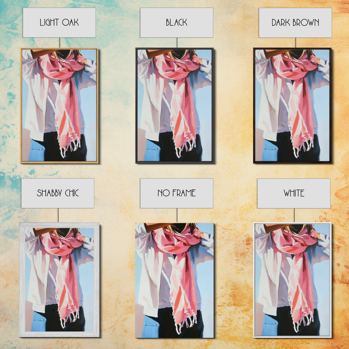 Pink Scarf, Fashion Illustration, Cozy Autumn Art, Feminine Style, Framed Canvas Print, Modern Wall Art, Soft Aesthetic, Unique Gift