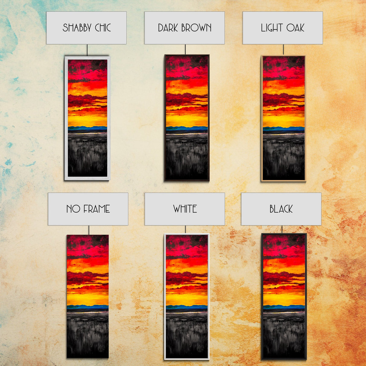 Fiery Sunset Painting, Dramatic Red Orange Sky, Bold Abstract Landscape, Framed Canvas Print, Modern Wall Decor, Living Room Art