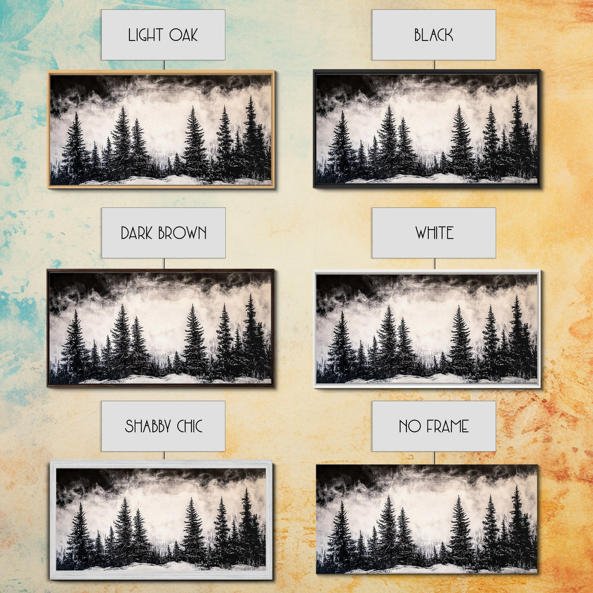 Pine Trees, Fog, Winter, Black and White, Framed Canvas Print, Mountain Art, Rustic Cabin Decor, Christmas Gift, Minimalist Home Wall Art