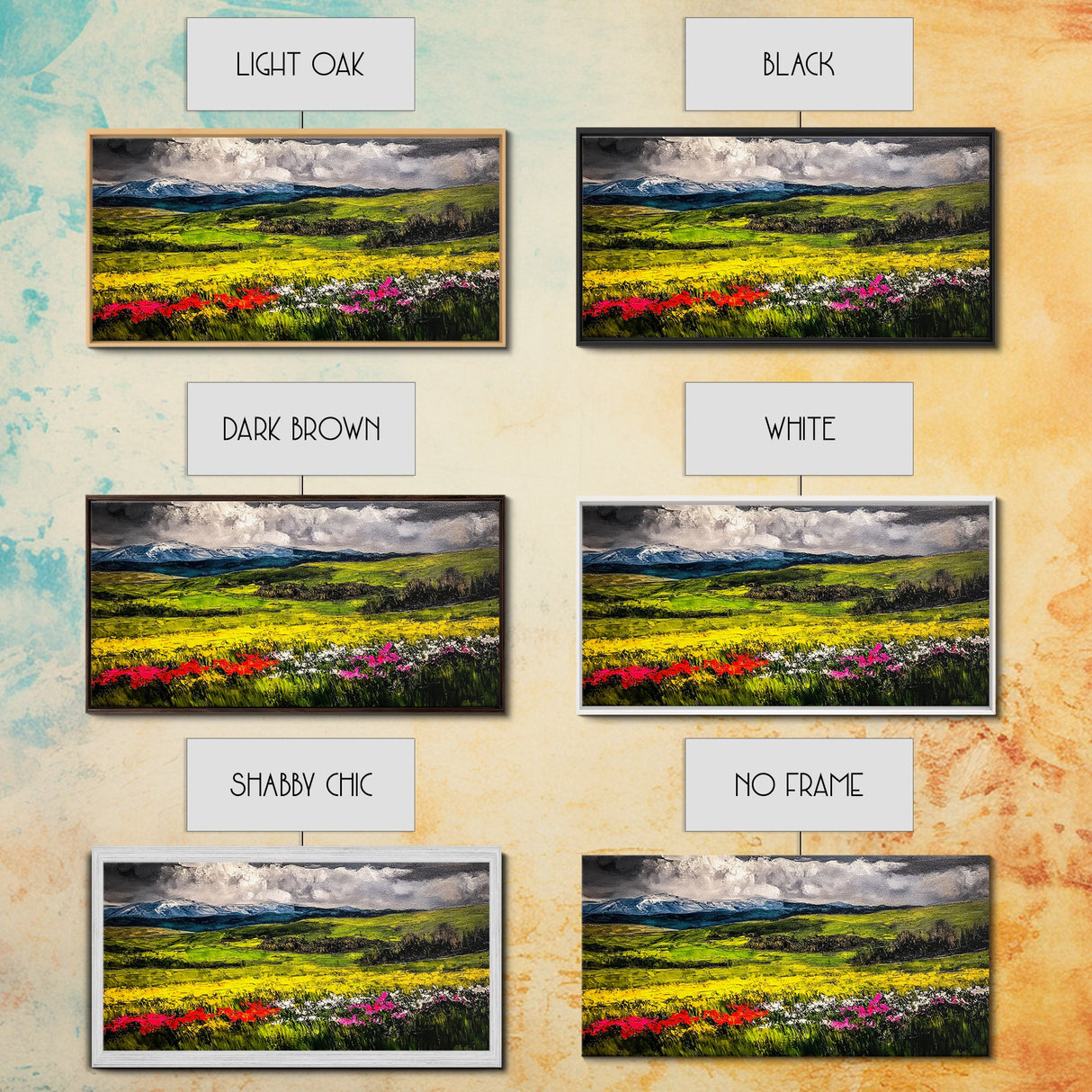Spring Meadow Landscape, Mountain Wildflower Art, Vibrant Nature Wall Art, Farmhouse Decor, Impressionist Landscape, Framed Canvas Print