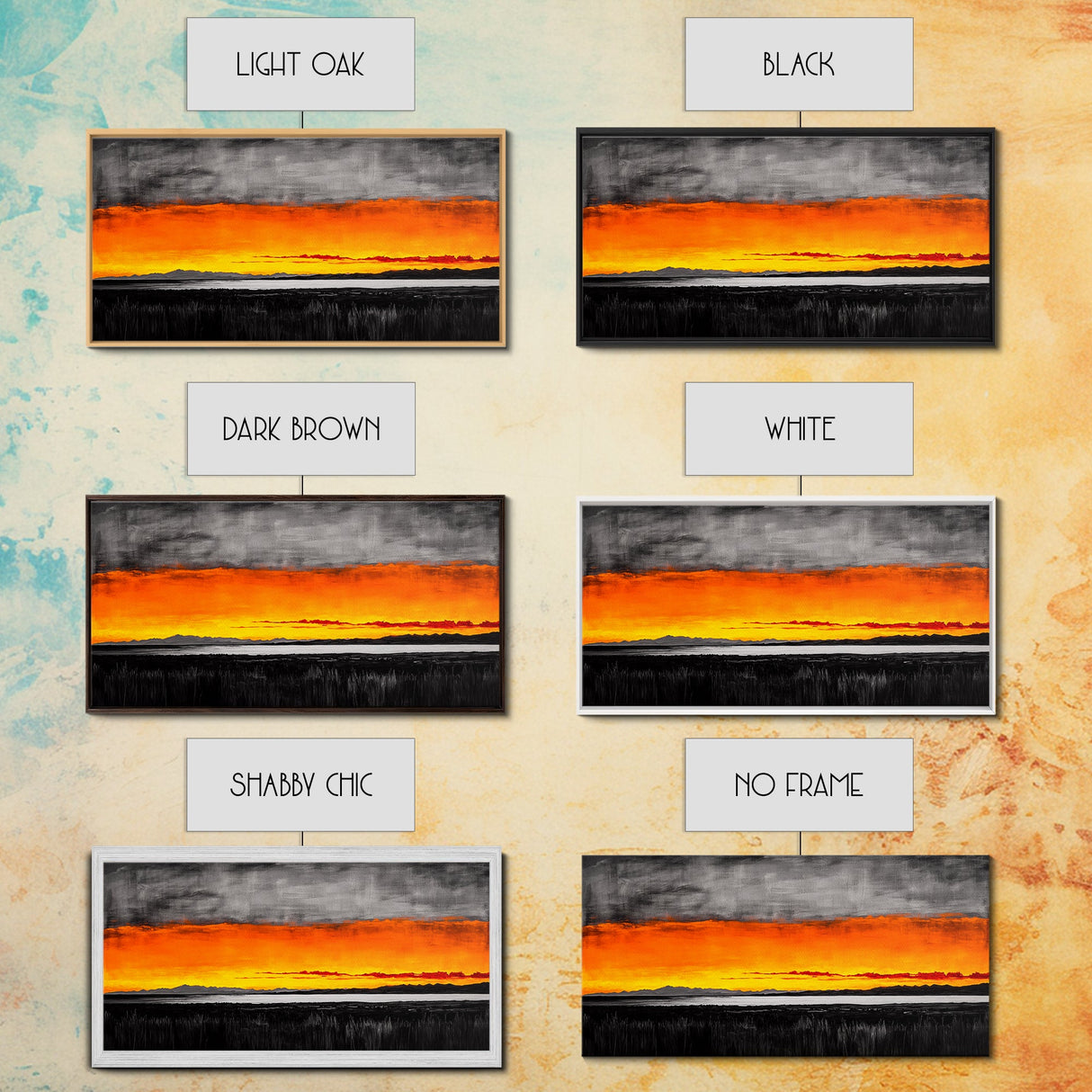 Sunset Glow, Dramatic Sky, Scenic Landscape, Bold Colors, Rustic Nature, Framed Canvas Print, Fall Decor, Living Room Wall Art