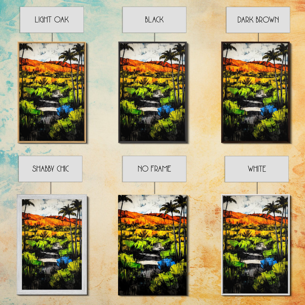 Tropical Landscape, Palm Trees, Sunset Glow, Framed Canvas Print, Vibrant Wall Art, Living Room Decor, Modern Colorful Art, Nature Scene