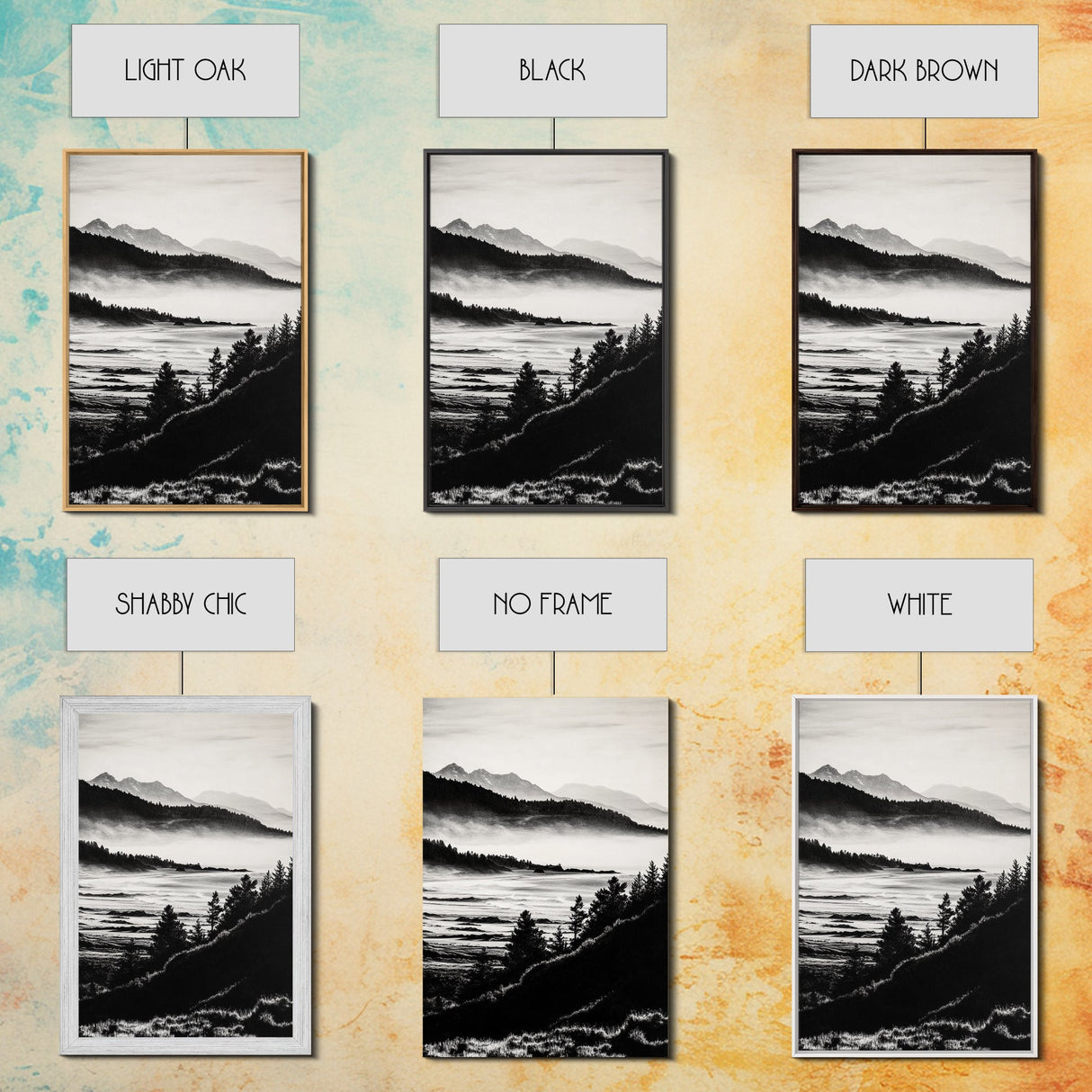 Misty Mountain, Black White Wall Art, Landscape Painting, Nature Artwork, Modern Home Decor, Minimalist Art, Framed Canvas Print