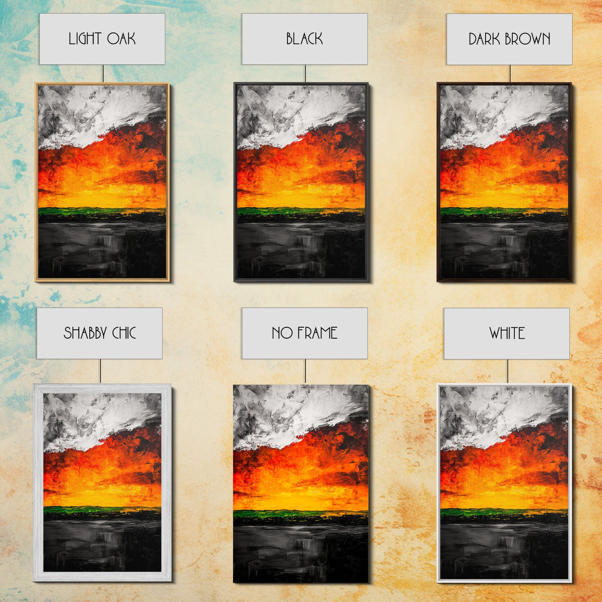 Fiery Sunset, Abstract Landscape, Vibrant Colors, Warm Tones, Fall Wall Decor, Bold Statement Art, Living Room Art, Framed Canvas Print