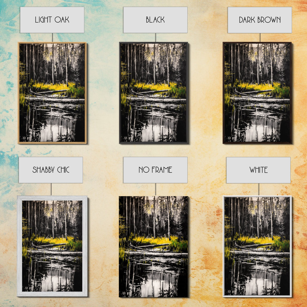Forest Reflection, Black and White Landscape, Rustic Home Art, Nature Inspired Painting, Cabin Wall Decor, Framed Canvas Print