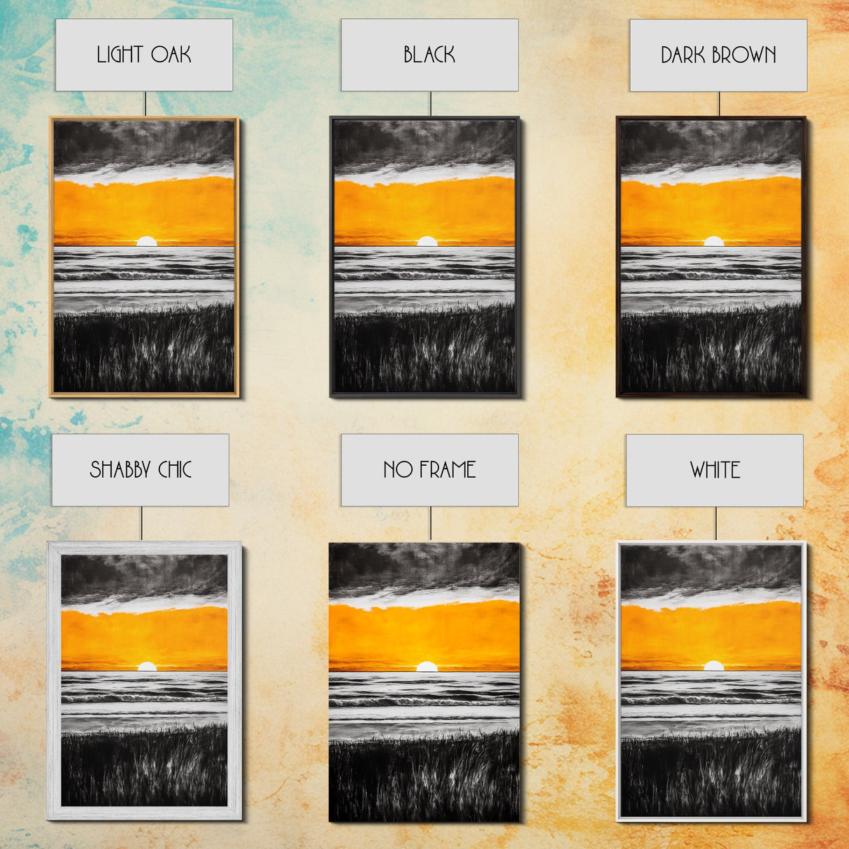 Fiery Sunset, Dramatic Sky, Ocean Scene, Framed Canvas Print, Fall Wall Art, Large Beach Painting, Contemporary Art, Sunset Horizon