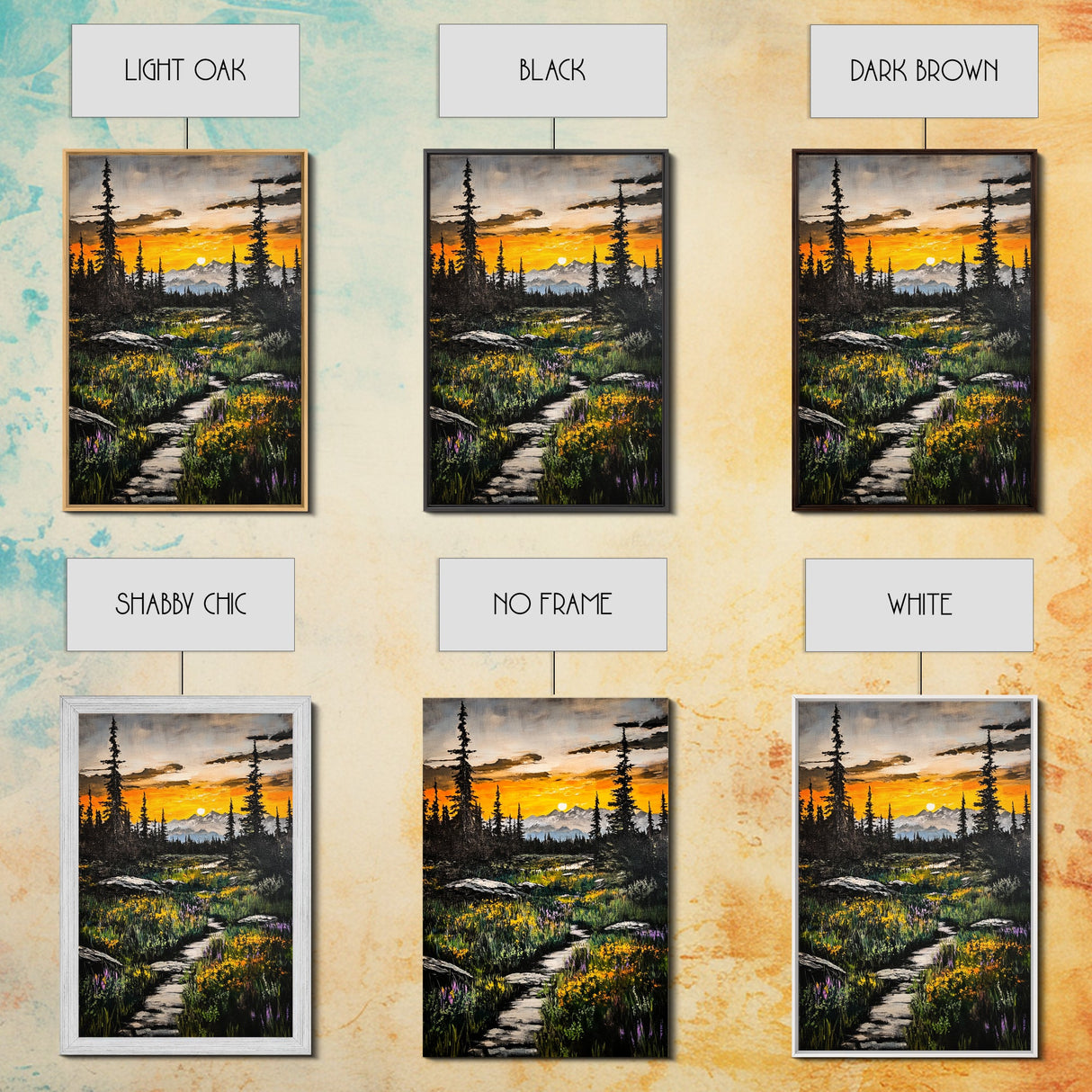 Mountain Sunset, Wilderness Landscape, Nature Wall Art, Outdoor Adventure Print, Framed Canvas Print, Living Room Decor, Cabin Aesthetic