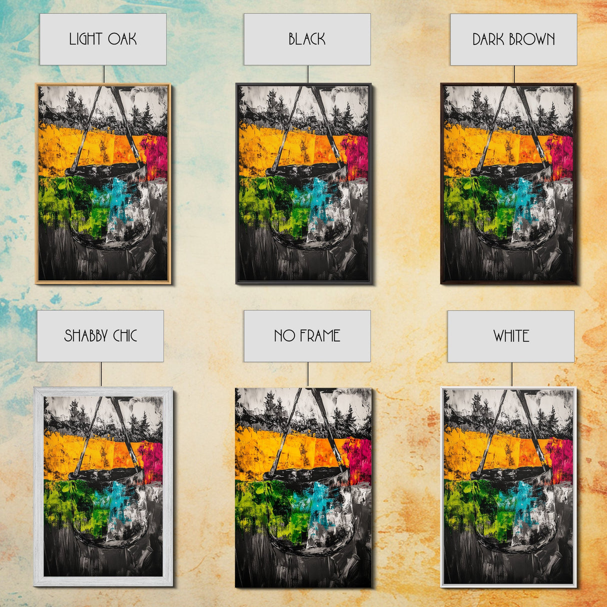 Abstract Swing, Colorful Expressionist Art, Rustic Farmhouse Decor, Unique Framed Canvas Print, Boho Living Room Art, Nature Wall Art