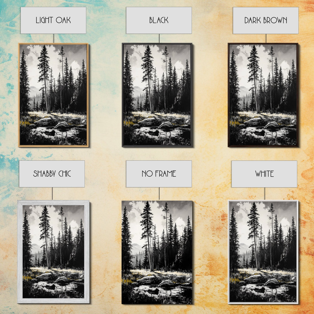 Forest Landscape Print, Black and White Tree Art, Cabin Wall Decor, Nature Inspired Art, Minimalist Scene, Framed Canvas Print
